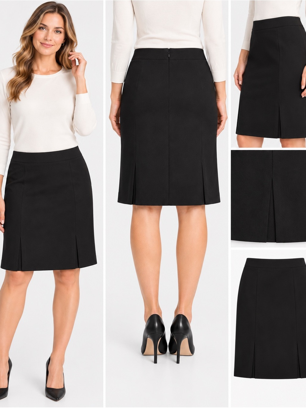 Sarah b Studio Classic Black Women's Pencil Skirt with Front Slits Sz 4